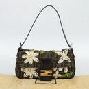 FENDI Zucca Canvas Flower Embroidery Mamma Baguette Brown Silver Auth yk20688SM-25