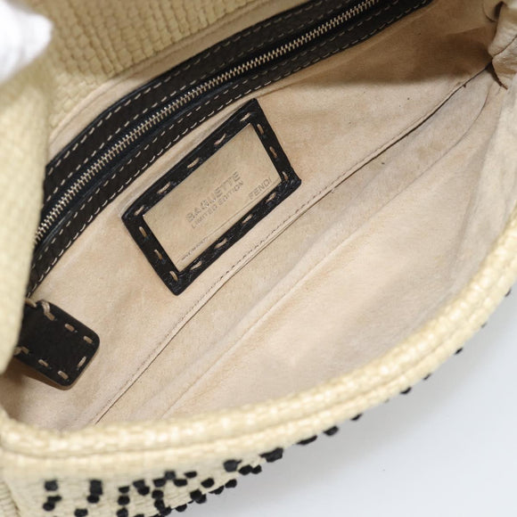FENDI Celleria Flower Embroidery Straw Mamma Baguette 8BR101 Auth yk20689SM