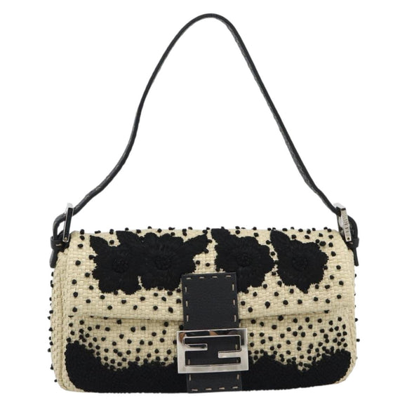 FENDI Celleria Flower Embroidery Straw Mamma Baguette 8BR101 Auth yk20689SM