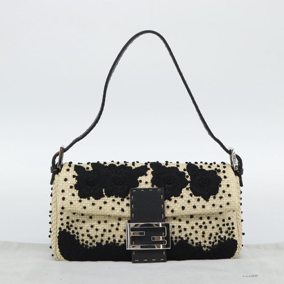FENDI Celleria Flower Embroidery Straw Mamma Baguette 8BR101 Auth yk20689SM