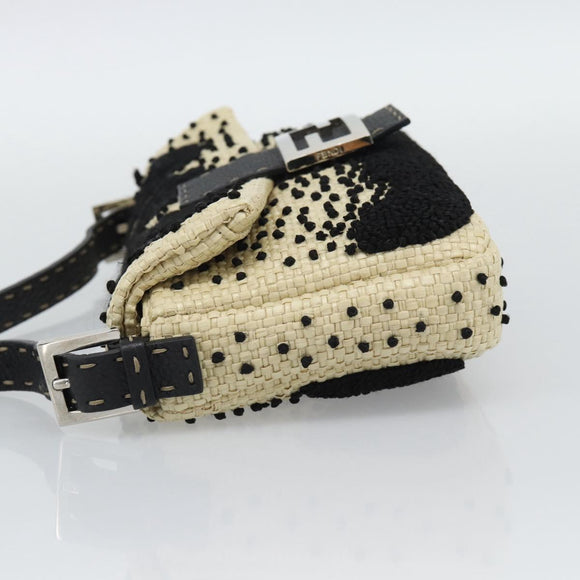 FENDI Celleria Flower Embroidery Straw Mamma Baguette 8BR101 Auth yk20689SM