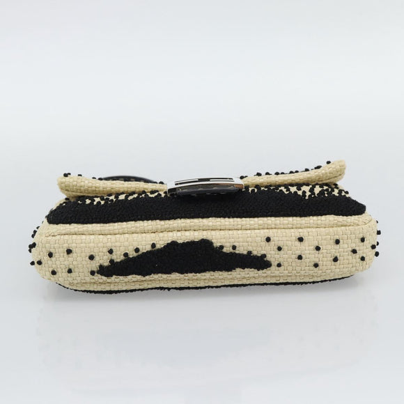 FENDI Celleria Flower Embroidery Straw Mamma Baguette 8BR101 Auth yk20689SM