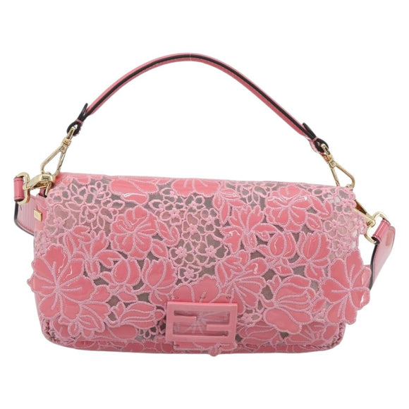 FENDI Flower Mamma Baguette Shoulder Bag Patent 2way Pink 8BR600 Auth yk20690SAM