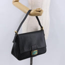 FENDI Mamma Baguette Shoulder Bag Leather Black Gold Tone Auth yk20691SAM-25