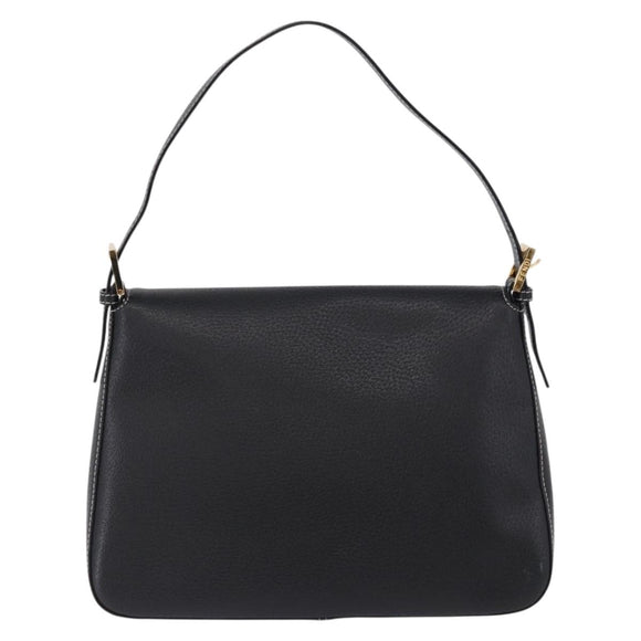 FENDI Mamma Baguette Shoulder Bag Leather Black Gold Tone Auth yk20691SAM