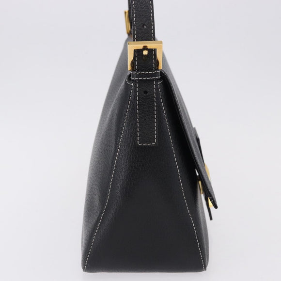 FENDI Mamma Baguette Shoulder Bag Leather Black Gold Tone Auth yk20691SAM