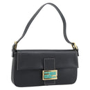 FENDI Mamma Baguette Shoulder Bag Leather Black Gold Tone Auth yk20692SM-1