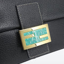 FENDI Mamma Baguette Shoulder Bag Leather Black Gold Tone Auth yk20692SM-18