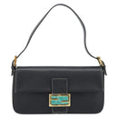 FENDI Mamma Baguette Shoulder Bag Leather Black Gold Tone Auth yk20692SM-13