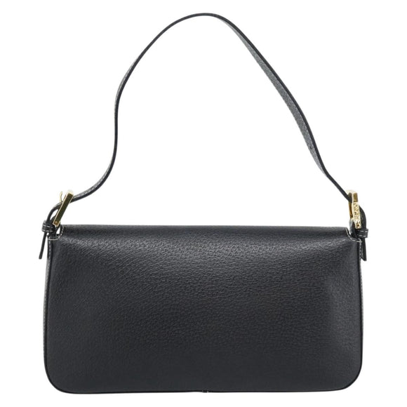 FENDI Mamma Baguette Shoulder Bag Leather Black Gold Tone Auth yk20692SM