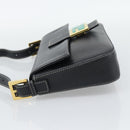FENDI Mamma Baguette Shoulder Bag Leather Black Gold Tone Auth yk20692SM-3