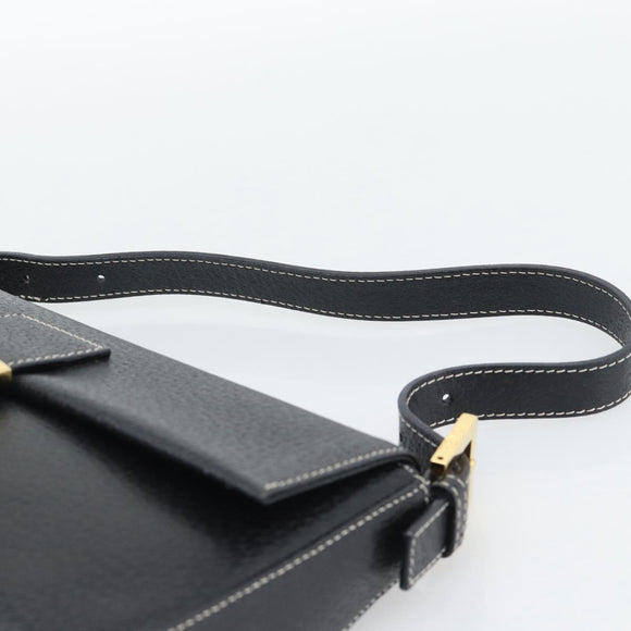 FENDI Mamma Baguette Shoulder Bag Leather Black Gold Tone Auth yk20692SM