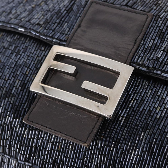 FENDI Mamma Baguette Shoulder Bag Beads Navy Silver Auth yk20696SAM