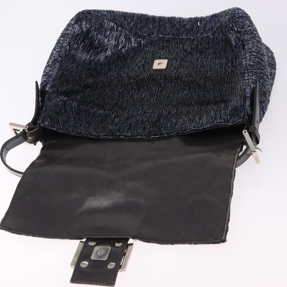 FENDI Mamma Baguette Shoulder Bag Beads Navy Silver Auth yk20696SAM
