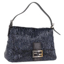 FENDI Mamma Baguette Shoulder Bag Beads Navy Silver Auth yk20696SAM-1