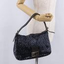 FENDI Mamma Baguette Shoulder Bag Beads Navy Silver Auth yk20696SAM-26