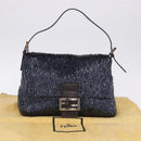 FENDI Mamma Baguette Shoulder Bag Beads Navy Silver Auth yk20696SAM-27