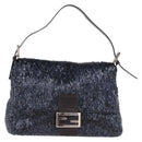 FENDI Mamma Baguette Shoulder Bag Beads Navy Silver Auth yk20696SAM-2