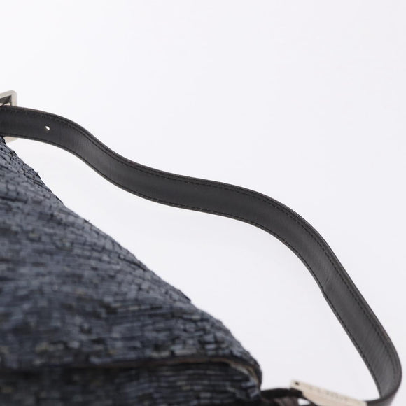 FENDI Mamma Baguette Shoulder Bag Beads Navy Silver Auth yk20696SAM