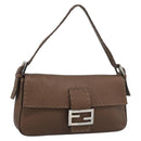FENDI Celeria Mamma Baguette Shoulder Bag Leather Brown Silver Auth yk20699SAM-1