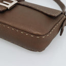 FENDI Celeria Mamma Baguette Shoulder Bag Leather Brown Silver Auth yk20699SAM-10