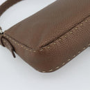 FENDI Celeria Mamma Baguette Shoulder Bag Leather Brown Silver Auth yk20699SAM-13