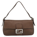 FENDI Celeria Mamma Baguette Shoulder Bag Leather Brown Silver Auth yk20699SAM-2