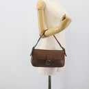 FENDI Celeria Mamma Baguette Shoulder Bag Leather Brown Silver Auth yk20699SAM-22