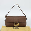 FENDI Celeria Mamma Baguette Shoulder Bag Leather Brown Silver Auth yk20699SAM-23