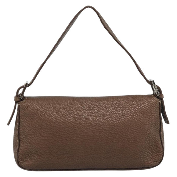 FENDI Celeria Mamma Baguette Shoulder Bag Leather Brown Silver Auth yk20699SAM