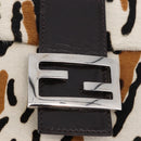 FENDI Leopard Mamma Baguette Shoulder Bag Harako White Silver Auth yk20700SAM-17