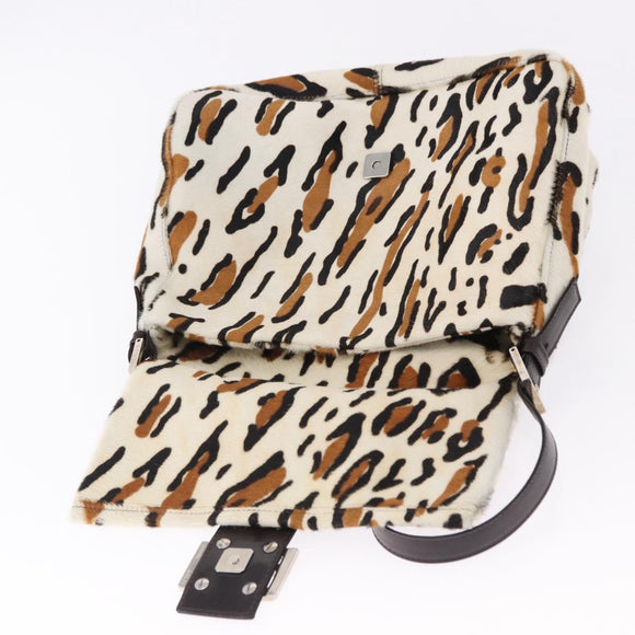 FENDI Leopard Mamma Baguette Shoulder Bag Harako White Silver Auth yk20700SAM