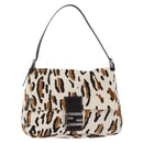 FENDI Leopard Mamma Baguette Shoulder Bag Harako White Silver Auth yk20700SAM-13