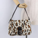 FENDI Leopard Mamma Baguette Shoulder Bag Harako White Silver Auth yk20700SAM-26