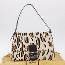 FENDI Leopard Mamma Baguette Shoulder Bag Harako White Silver Auth yk20700SAM-12