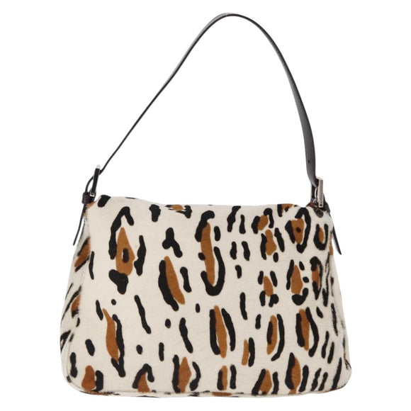 FENDI Leopard Mamma Baguette Shoulder Bag Harako White Silver Auth yk20700SAM