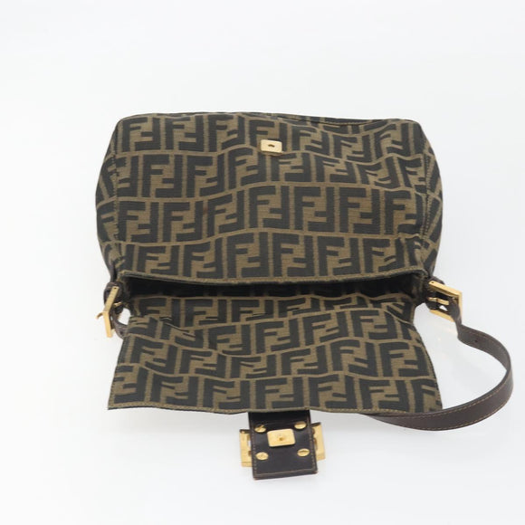 FENDI Zucca Canvas Mamma Baguette Shoulder Bag Brown Gold Tone Auth yk20702SAM