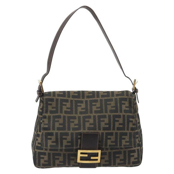 FENDI Zucca Canvas Mamma Baguette Shoulder Bag Brown Gold Tone Auth yk20702SAM