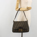 FENDI Zucca Canvas Mamma Baguette Shoulder Bag Brown Gold Tone Auth yk20702SAM-26