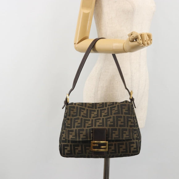FENDI Zucca Canvas Mamma Baguette Shoulder Bag Brown Gold Tone Auth yk20702SAM
