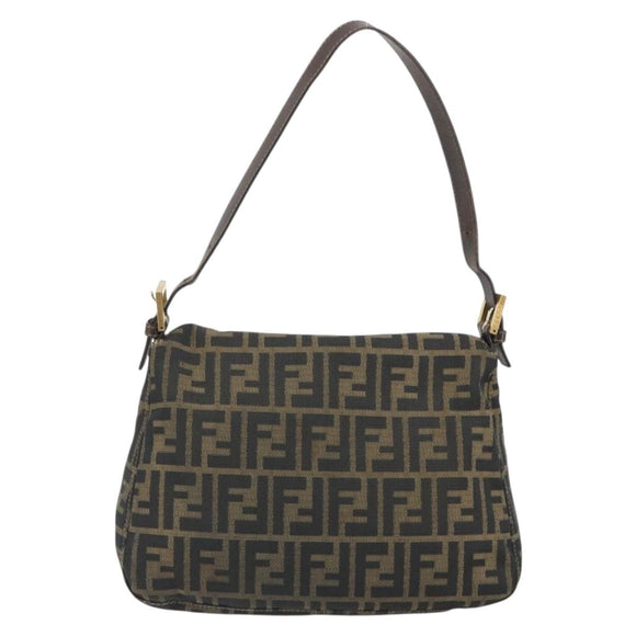 FENDI Zucca Canvas Mamma Baguette Shoulder Bag Brown Gold Tone Auth yk20702SAM