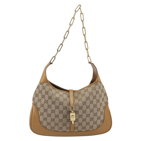 GUCCI GG Canvas Jackie Chain Shoulder Bag Beige Gold 001-4015 Auth yk20704SAV