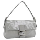 FENDI Rhinestone Mamma Baguette Bag Leather Silver 8BR600 Auth yk20705SM-1