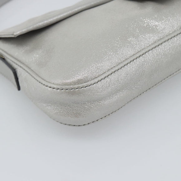 FENDI Rhinestone Mamma Baguette Bag Leather Silver 8BR600 Auth yk20705SM