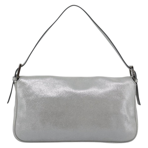 FENDI Rhinestone Mamma Baguette Bag Leather Silver 8BR600 Auth yk20705SM