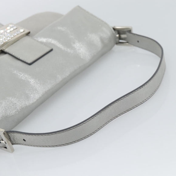 FENDI Rhinestone Mamma Baguette Bag Leather Silver 8BR600 Auth yk20705SM