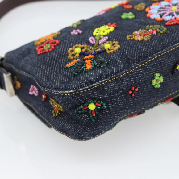 FENDI Denim Beads Mamma Baguette Shoulder Bag Multicolor Blue Auth yk20706SAM
