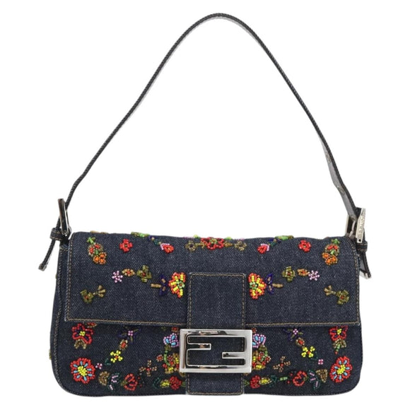 FENDI Denim Beads Mamma Baguette Shoulder Bag Multicolor Blue Auth yk20706SAM