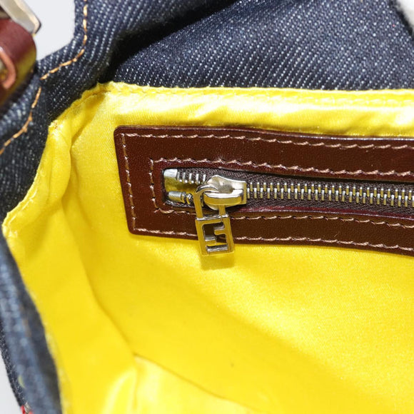 FENDI Denim Beads Mamma Baguette Shoulder Bag Multicolor Blue Auth yk20706SAM