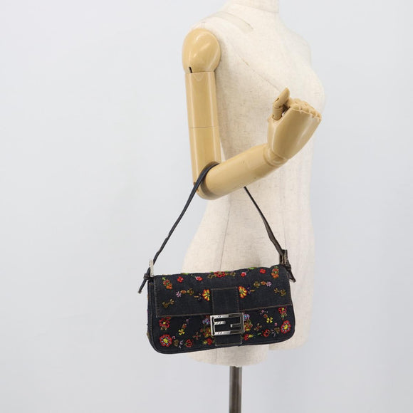 FENDI Denim Beads Mamma Baguette Shoulder Bag Multicolor Blue Auth yk20706SAM